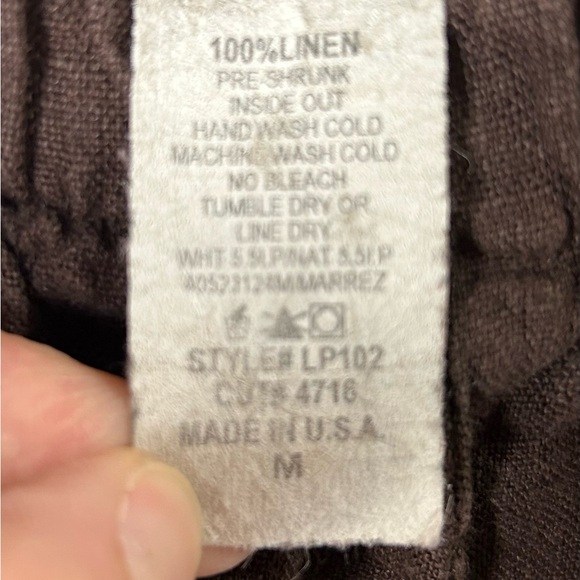 Match Point 100% LINEN Pants Baggy Lagenlook M BOHO‎ Brown Elastic Waist USA - Picture 4 of 7